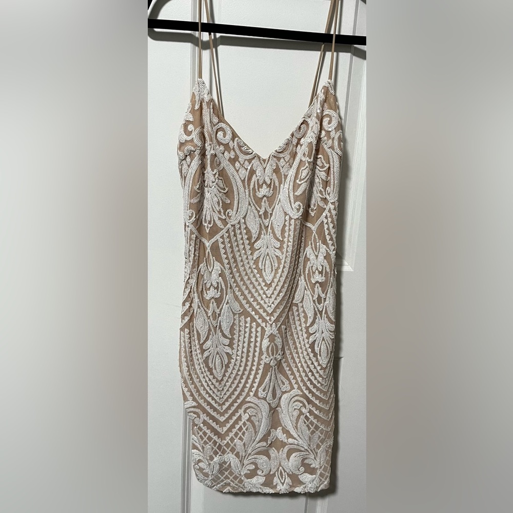 Tan dress with white sequins. Never worn, new with tags